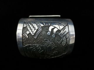 Vintage Navajo Bracelet - Sterling Silver - Storyteller Wide Cuff 7