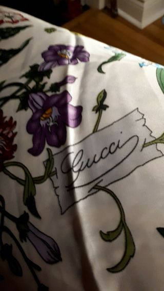Vintage Gucci Silk Scarf By V.  Accornero Blue Edge Floral Insects Butterfly