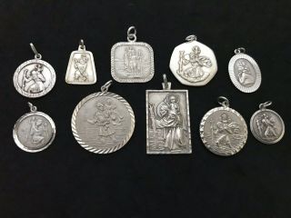 10 X Vintage Sterling Silver St Christopher Pendants
