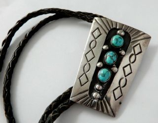 Vintage Navajo Sterling Silver Turquoise Bennett Bolo Tie
