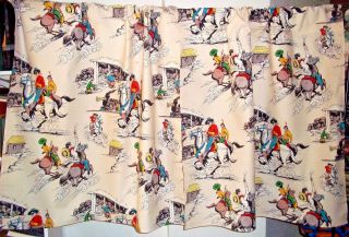 Vintage mid century Lone Ranger 1950 ' s cotton fabric curtains drapes panels 2