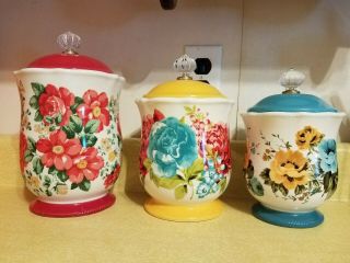 The Pioneer Woman 3 Pc Canister Set Vintage Floral Blossom Jubilee Rose Shadow