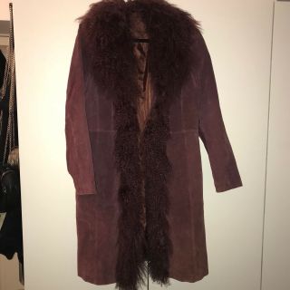 Vtg Boho Hippy Afghan Almost Famous Penny Lane Mongolian Fur Trim Coat Jacket