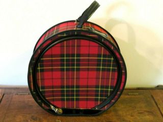 Vintage Luggage Red Tartan Plaid Atlantic Products Round Travel Suitcase W/key