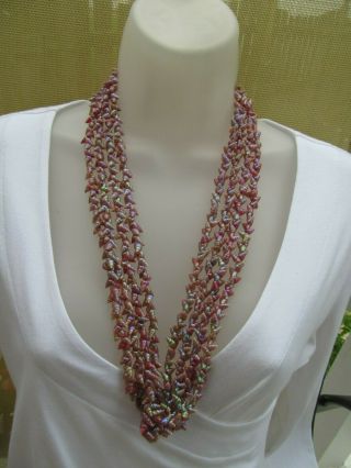 Vtg Antique Iridescent Pink Maireener Shell 4 Strand Necklace Sterling Clasp