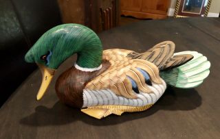 Stunning 12” Vintage Wood Hand Painted Duck Decoy