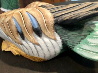 Stunning 12” Vintage Wood Hand Painted Duck Decoy 3