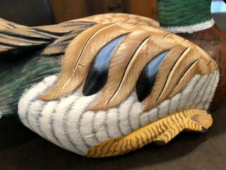 Stunning 12” Vintage Wood Hand Painted Duck Decoy 5