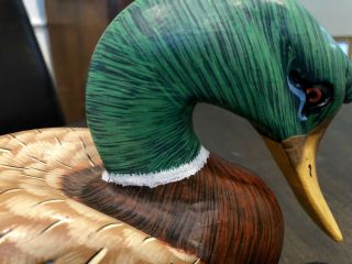 Stunning 12” Vintage Wood Hand Painted Duck Decoy 6