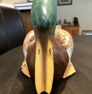 Stunning 12” Vintage Wood Hand Painted Duck Decoy 8