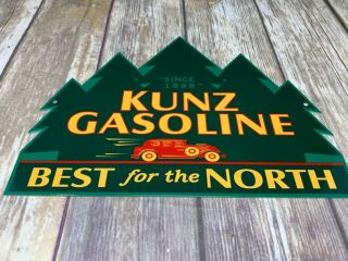 Vintage Kunz Gasoline " Best For The North " 12 " Die - Cut Baked Metal Gas Oil Sign