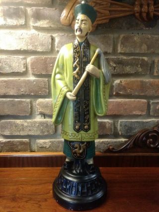 Asian Scholar Green Table Lamp Vintage Columbia Statuary 20 " Tall Figurine Statue