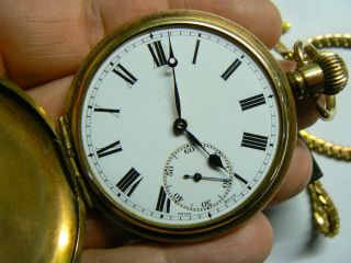 Stunning Large Vintage Gold Plated Visible Hunter Pocket Watch 17j Chain Boxed