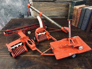 6 Pc Vintage Tru Scale Mccormick Farm Toys 1:16 Hay Silage Trailer Sickle Auger