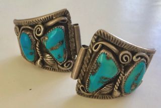 Vintage Sterling Silver Mens Turquoise Watch Band Tips Jvb