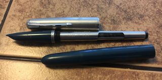 Vintage 1950s Parker 51 Fountain Pen Blue With Stainless Cap