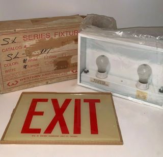 Nos Nib - Western Lighting Exit Sign/fixture - Real Glass - Vintage 12 ,  8