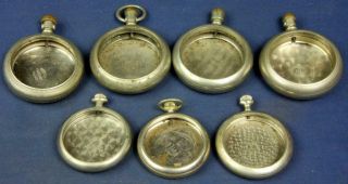 M33.  Watch Maker 7 Vintage Pocket Watch Cases 12 Size To 18 Size.  Assortment Con