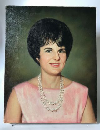Vintage Unsigned 1960s Portrait Of A Woman Oil On Canvas 11 " X 14 "