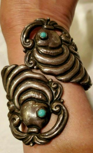 Sterling Silver Clamper Bracelet Taxco Mexico Hinged Cuff