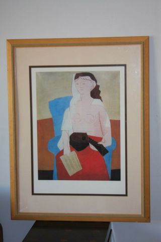 Vintage Pablo Picasso Woman With Mandolin Pochoir - Modern Lithograph Painting