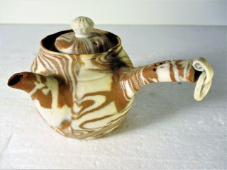 Late 19th C Japanese Banko Swirled Inlay Small Tea Pot