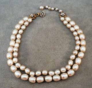 Vintage Miriam Haskell Faux Baroque Pearl 2 - Strand Choker Necklace - Estate Find