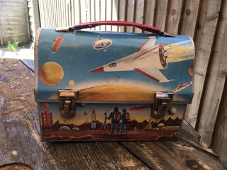 Rare Vintage 1960s Thermos Metal Space Themed Lunchbox