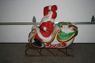 Vtg Empire Santa In Sleigh Lighted Blow Mold Christmas Yard Decor