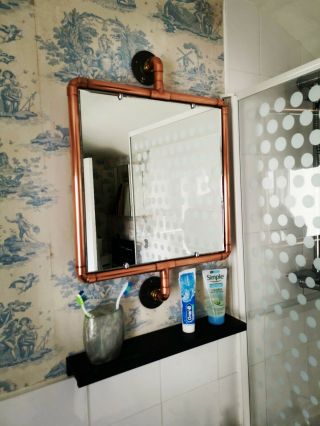 Industrial Steampunk Retro Copper Mirror Frame Toilet / Bathroom