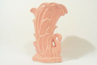 Rare Vintage Mccoy Pottery Peach Swan Vase Circa 1946 Planter Pastel Pink Salmon