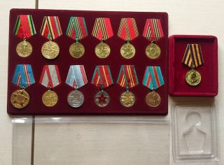 Soviet Ussr Medal Set Military Ww2 Russia Awards On The Tablet.