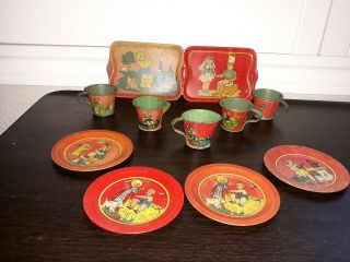 Vintage 1930s Tin - Litho Toy Tea Set " Children 