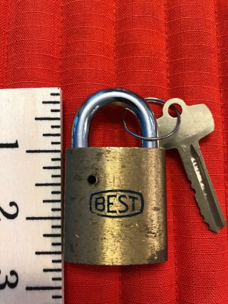 Vintage Best brass padlock lock with key Champlin 2