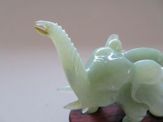 OLD CHINESE JADE TRUNK UP ELEPHANT,  WOOD STAND MID 20TH CENTURY - - - - 4