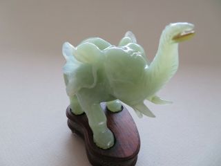OLD CHINESE JADE TRUNK UP ELEPHANT,  WOOD STAND MID 20TH CENTURY - - - - 5