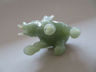 OLD CHINESE JADE TRUNK UP ELEPHANT,  WOOD STAND MID 20TH CENTURY - - - - 7