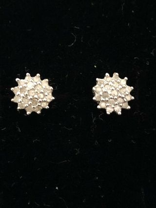 Vintage 9 Ct White & Yellow Gold Diamond Cluster Earrings Hallmarked