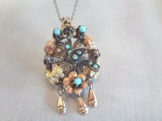 Fabulous Antique Victorian Tri Color Gf Necklace With Tiny 3 Dimensional Bird