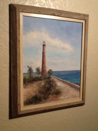 Vintage Cape Florida Lighthouse Painting By Listed Artist Joan Cavalier