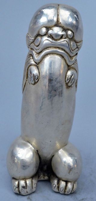 Collectable Chinese Old Miao Silver Carve Royal Mighty Lion Man Stronge Statue