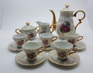 Vintage Pottery Porcelain Victorian Lovers Tea/ Coffee Set Japan 15 Piece Set