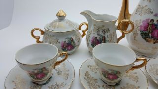 Vintage Pottery Porcelain Victorian Lovers Tea/ Coffee Set Japan 15 Piece Set 4