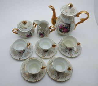 Vintage Pottery Porcelain Victorian Lovers Tea/ Coffee Set Japan 15 Piece Set 5