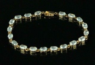 Stunning Vtg Marked 14kt Yellow Gold Tennis Bracelet W/ Bezel Set Aqua Gemstones