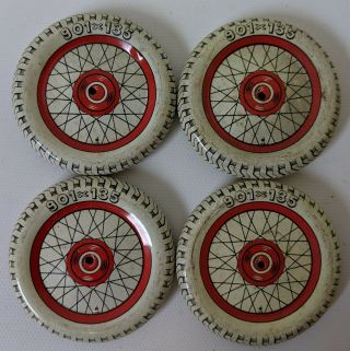 Set Of 4 Vintage Tin Lithographed Balloon Dunlop Cord Toy Wheels Tires 901x135
