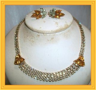 Sherman LEMON CITRINE & ORANGE - FAN CLUSTER MOTIF & TRIPLE ROW NECKLACE SET NR 2