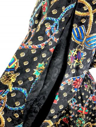Vtg Diane Freis Pure Silk Scarf Print Midi Dress Horseshoe Baroque 10 Pleated 4