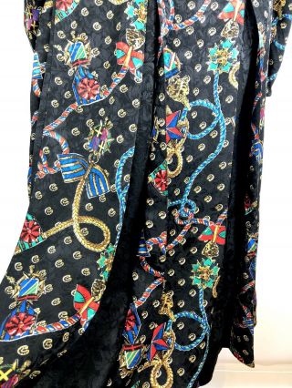 Vtg Diane Freis Pure Silk Scarf Print Midi Dress Horseshoe Baroque 10 Pleated 7