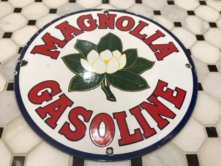 Vintage Magnolia Gasoline Porcelain Sign Gas Station Pump Plate Motor Oil